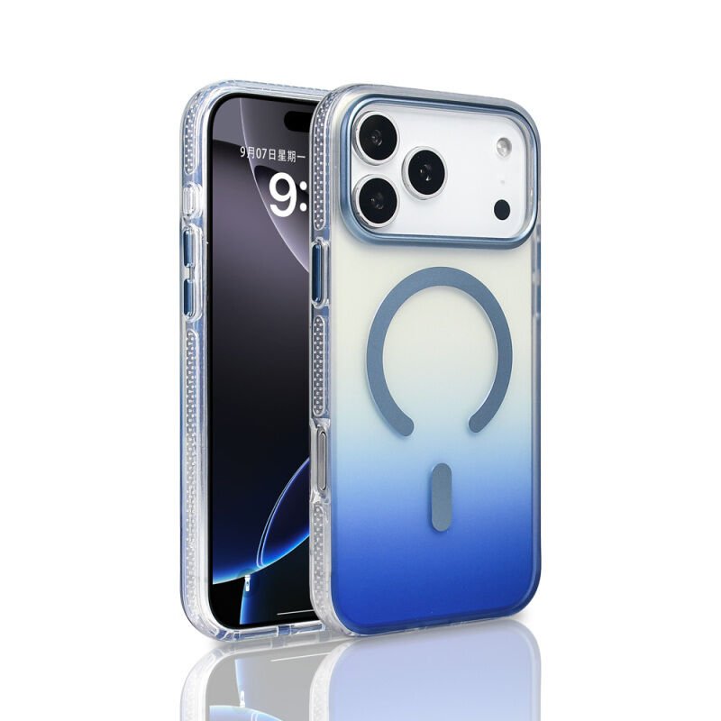 iPhone 17 Pro Max Kılıf M-safe Şarj Özellikli Transparan Renk Geçişli Zore Toros Kılıf Mavi