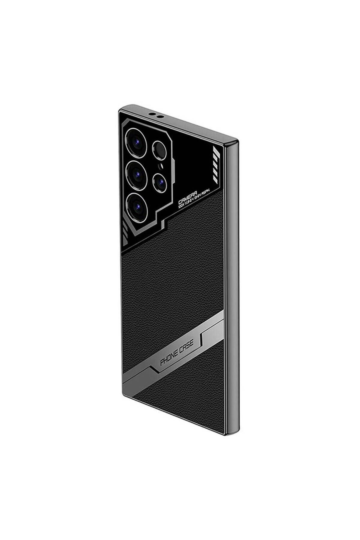 Galaxy S23 Ultra Kılıf Kamera Korumalı Suni Deri Tasarım BSAY Yeni Seri Procase Kapak-Siyah Titanyum-Gri