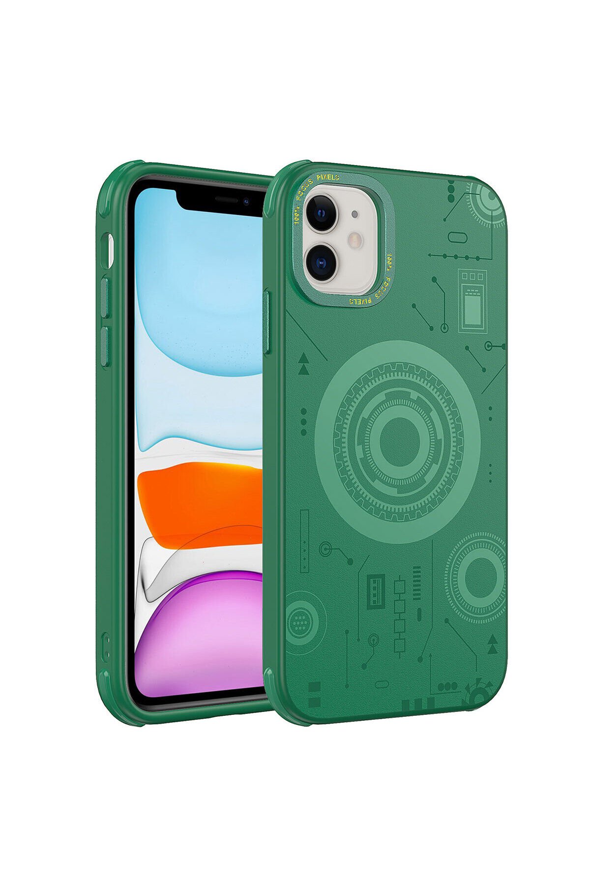 iPhone 11 Uyumlu BSAY Wireless Şarj Özellikli Desenli Hot Kılıf-Koyu Yeşil Koyu Yeşil