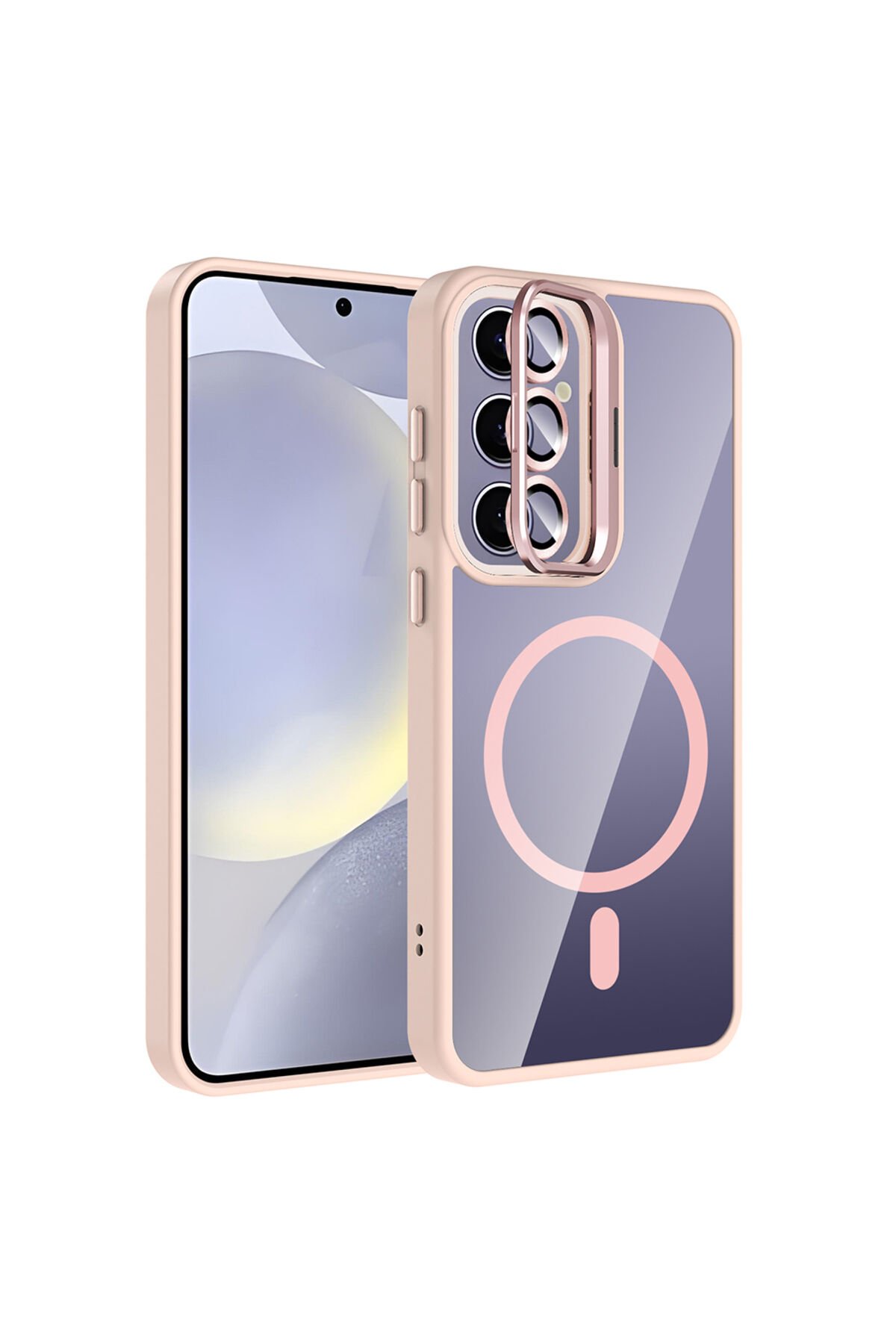 Galaxy S24 Plus Kılıf Standlı ve Kamera Lens Hediyeli M-Safe Şarj Özellikli BSAY Etro Kapak - Pembe