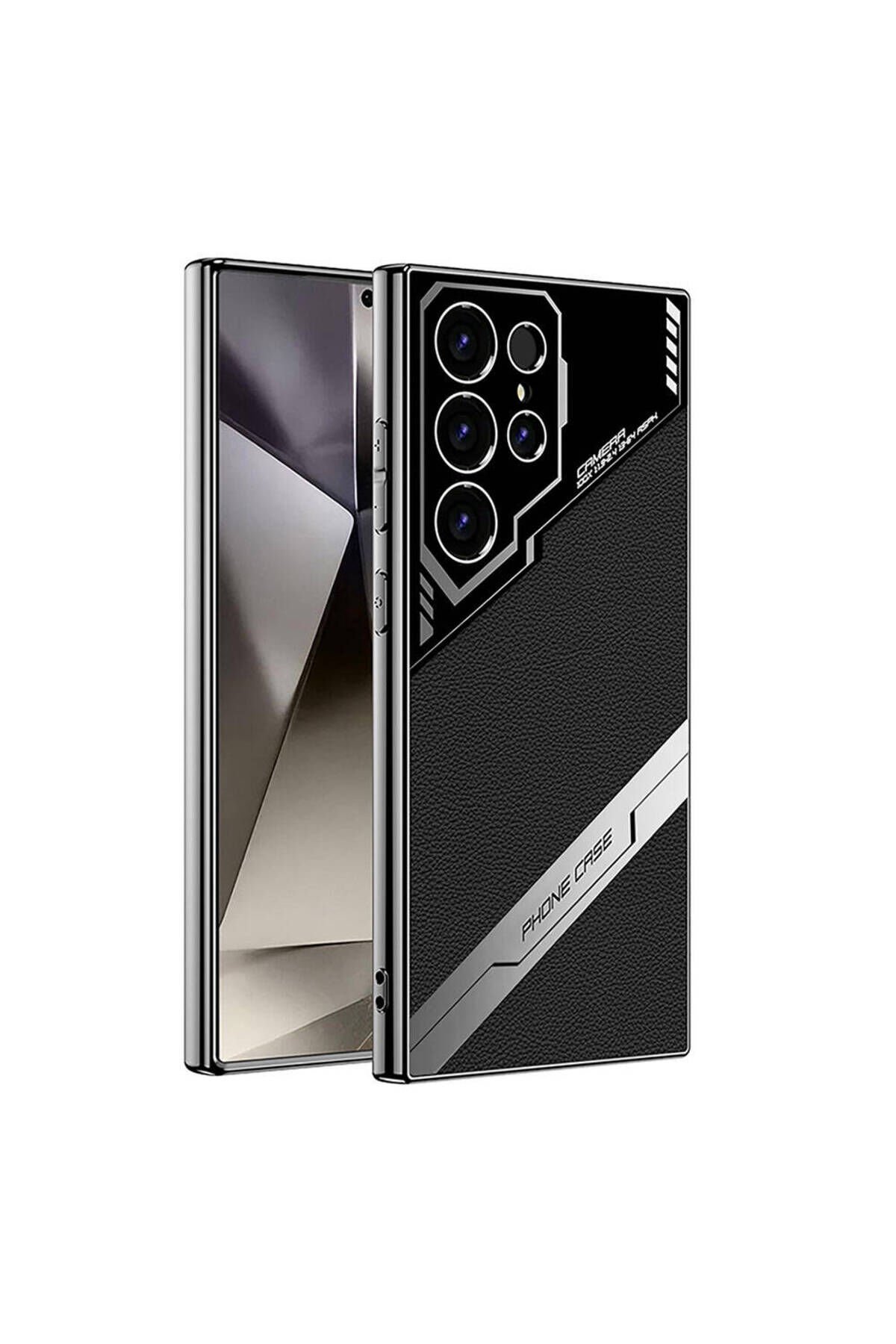 Galaxy S24 Ultra Kılıf Kamera Korumalı Suni Deri Tasarım BSAY Yeni Seri Procase Kapak-Titanyum-Gri Siyah