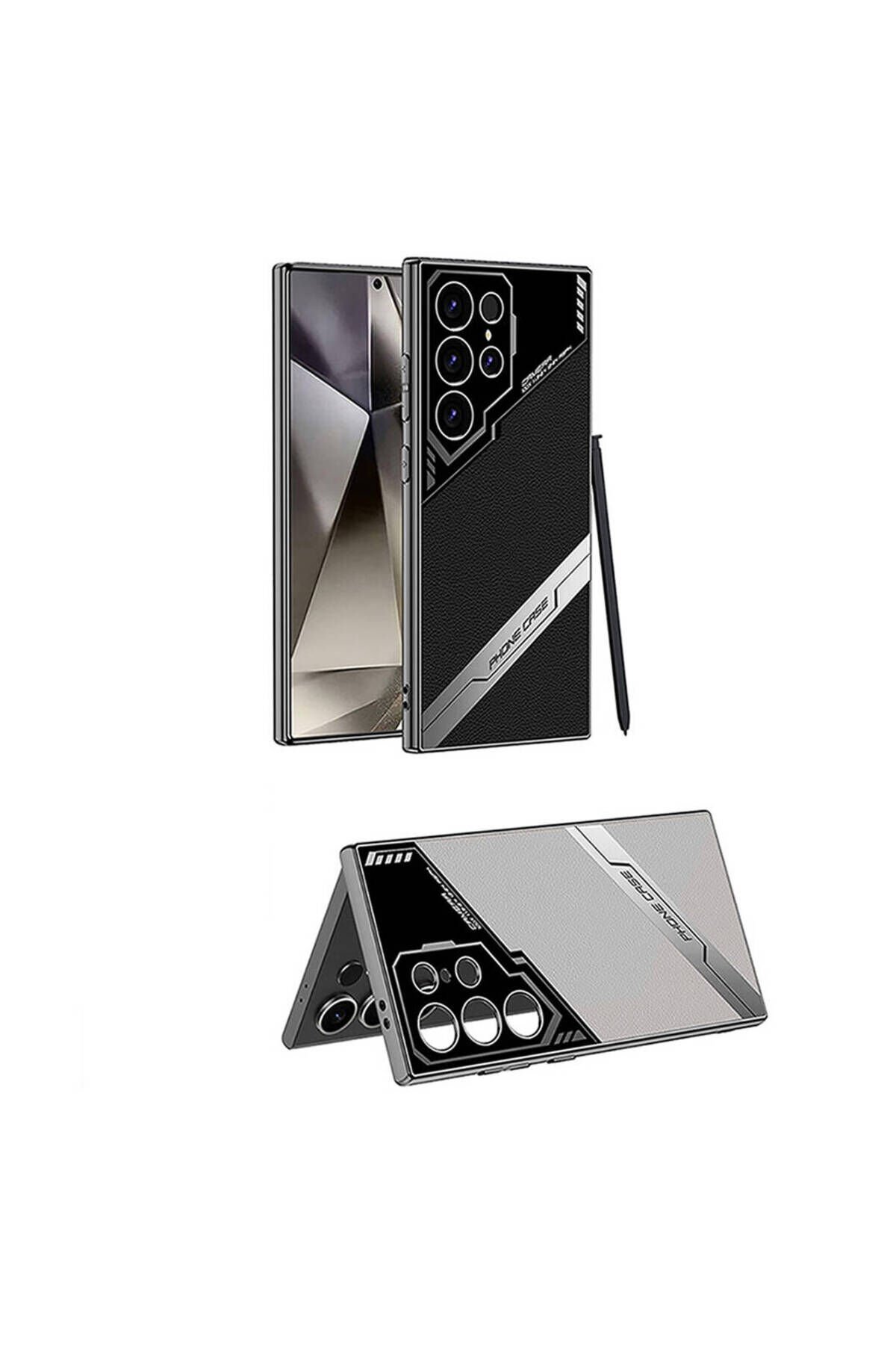 Galaxy S24 Ultra Kılıf Kamera Korumalı Suni Deri Tasarım BSAY Yeni Seri Procase Kapak-Titanyum-Gri Siyah