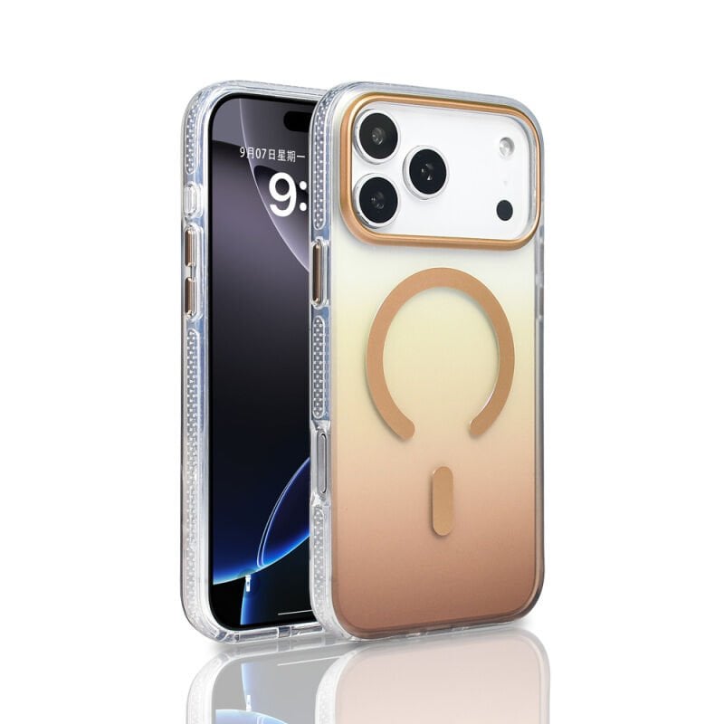 iPhone 17 Pro Max Kılıf M-safe Şarj Özellikli Transparan Renk Geçişli Zore Toros Kılıf Gold