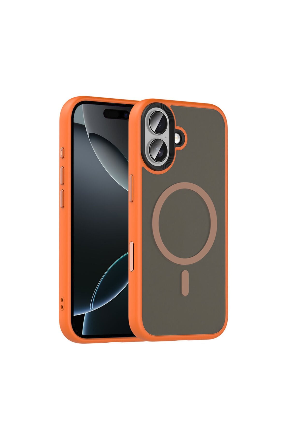 iPhone 17 Kılıf Mat Arka Yüzey Wireless Şarj Özellikli Flet M-safe Kapak - Turuncu Turuncu