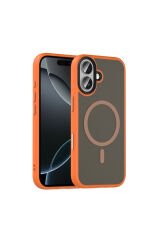 iPhone 17 Kılıf Mat Arka Yüzey Wireless Şarj Özellikli Flet M-safe Kapak - Turuncu Turuncu