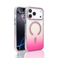 iPhone 17 Pro Max Kılıf M-safe Şarj Özellikli Transparan Renk Geçişli Zore Toros Kılıf Rose Gold