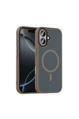 iPhone 17 Kılıf Mat Arka Yüzey Wireless Şarj Özellikli Flet M-safe Kapak - Desert Titanyum Gri