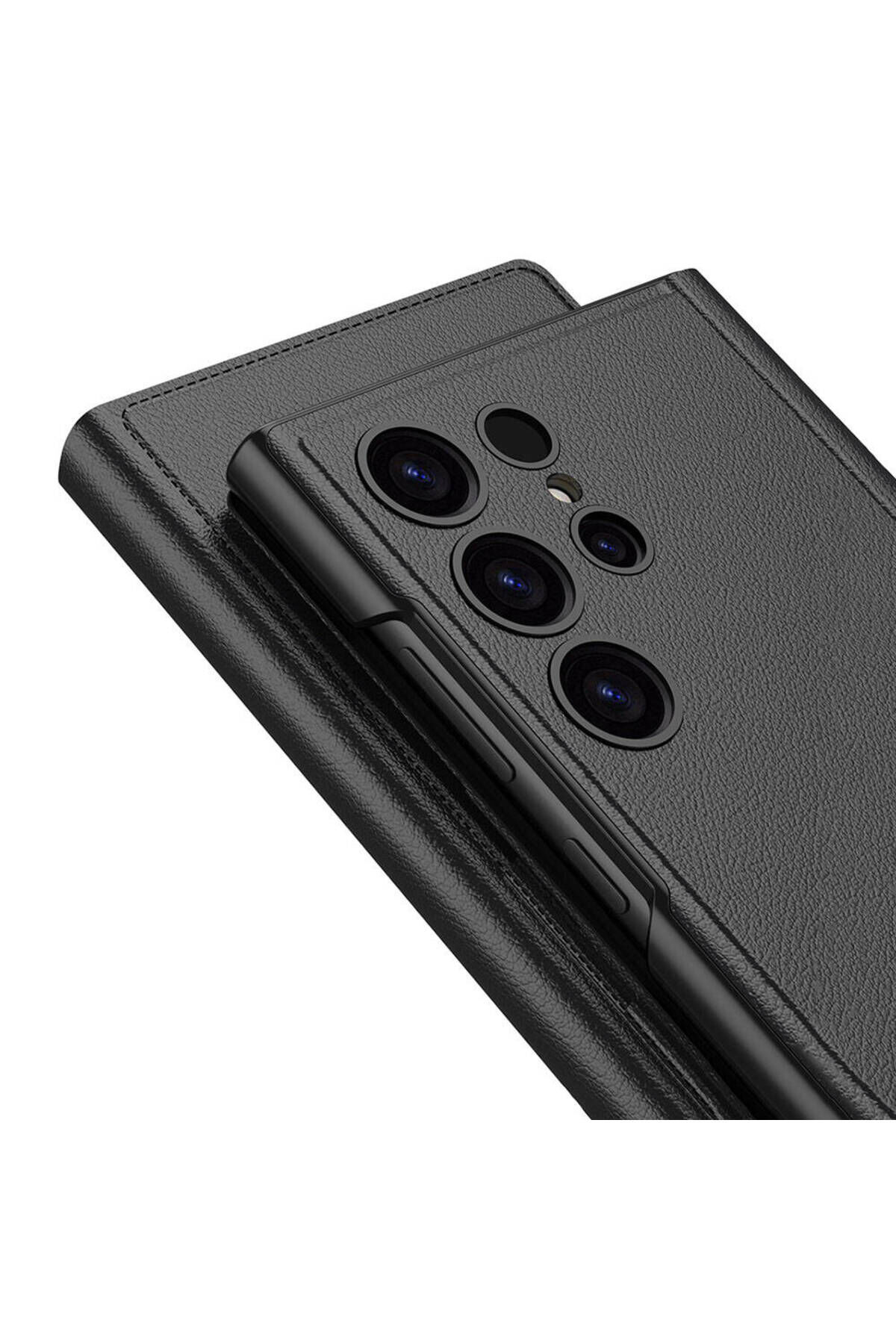 Galaxy S24 Ultra Kılıf Kamera Korumalı Suni Deri Tasarım BSAY Droga Standlı Kartlıklı Kapaklı Kılıf- Titanyum-Gri