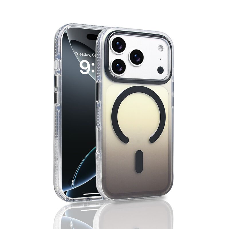 iPhone 17 Pro Kılıf M-safe Şarj Özellikli Transparan Renk Geçişli Zore Toros Kılıf Siyah