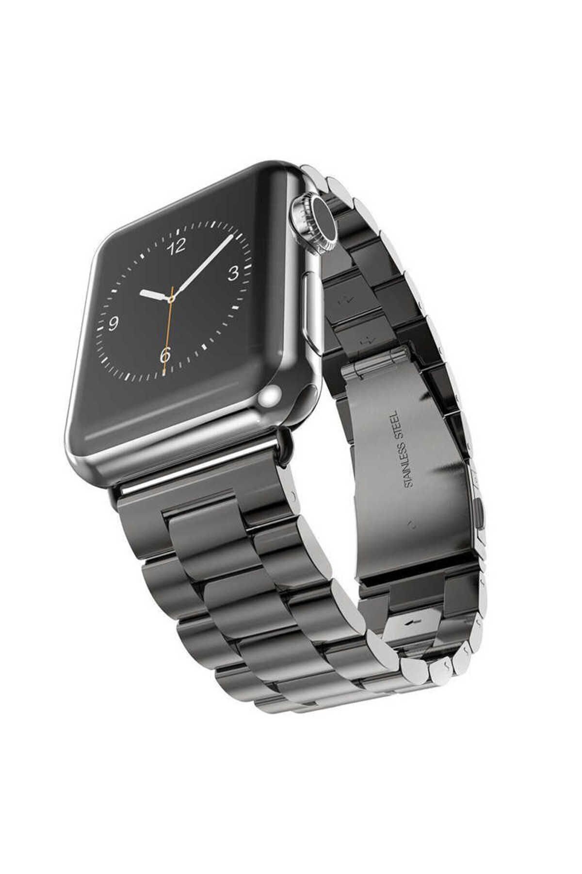 Watch Ultra 49mm Kordon Uyumlu KRD-04 Metal Strap Kayış BSAY- Siyah Siyah