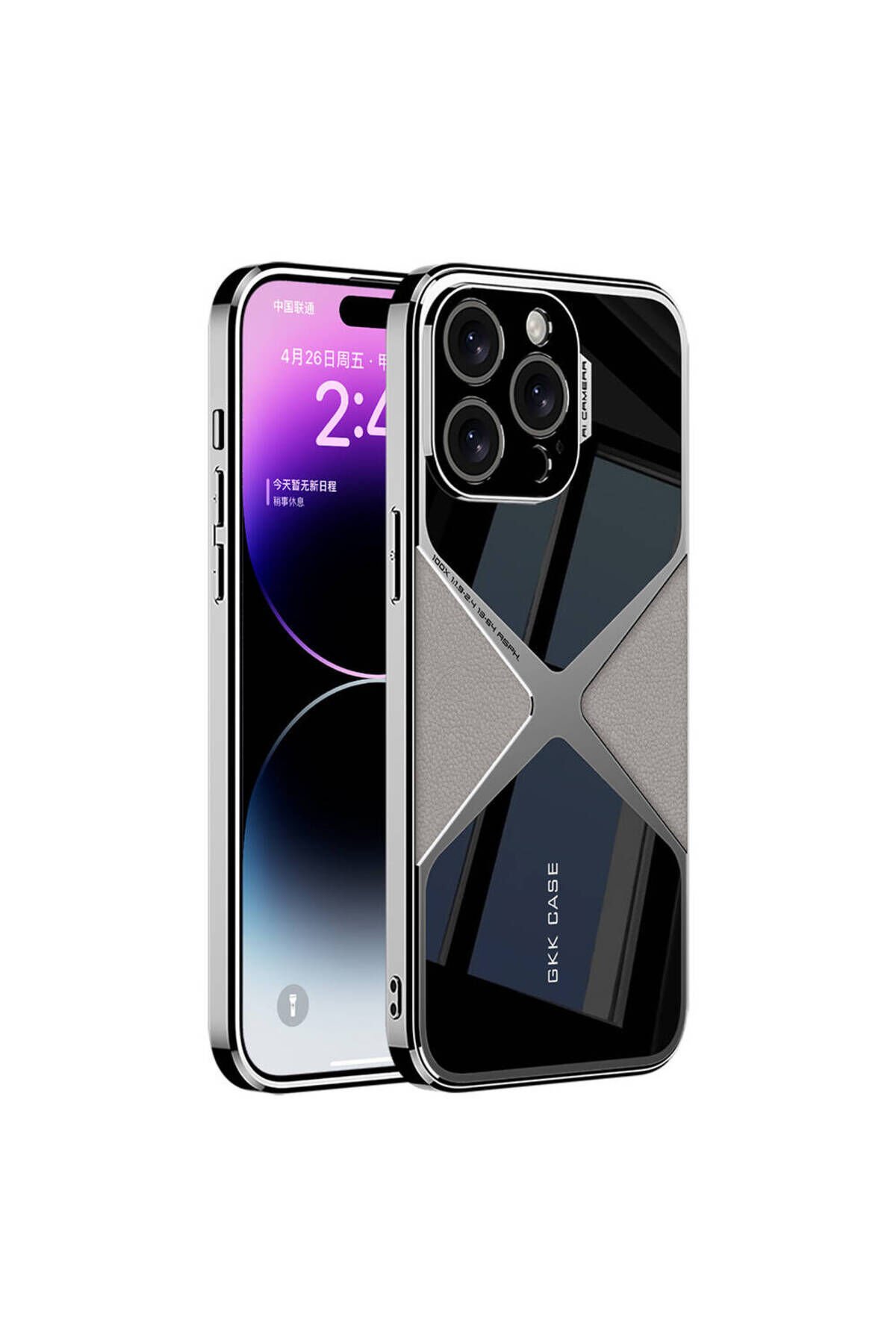 iPhone 15 Pro Kılıf Ultra İnce Kamera Korumalı PC + Deri Arka Yüzey BSAY X-Pro Kapak-Titanyum- Titanyum-Gri