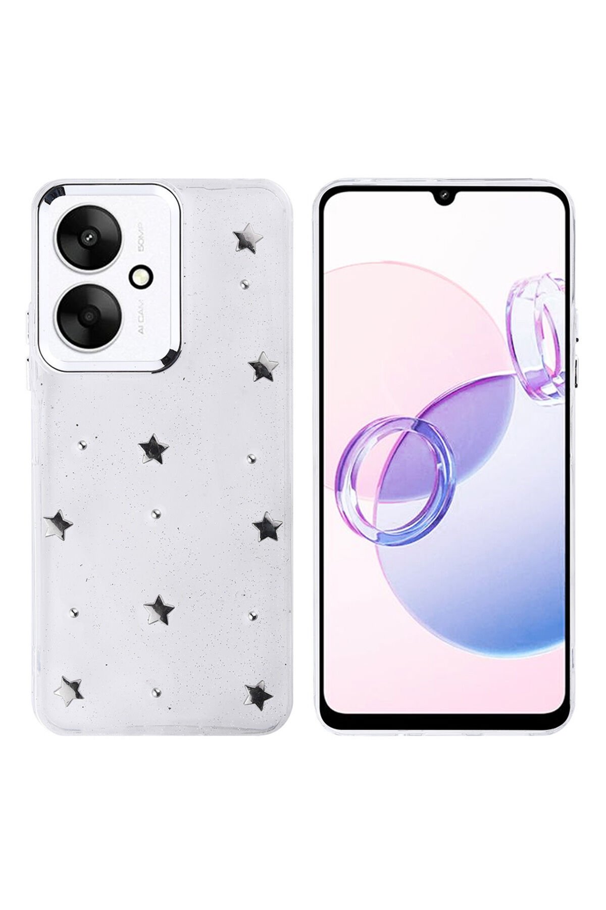 Poco C65 Kılıf Airbag Tasarımlı Simli Şeffaf NXAR Kutup Kapak - Yıldız Yıldız