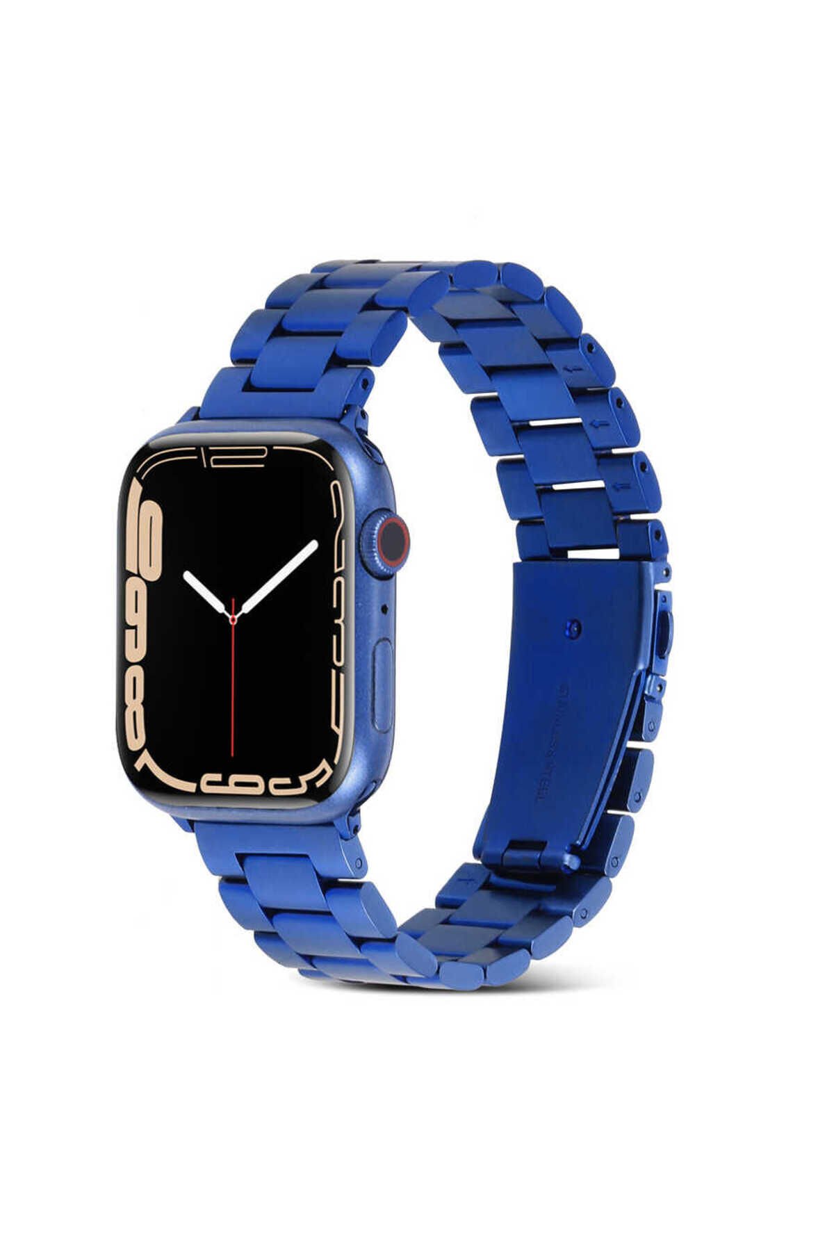 Watch Ultra 49mm Kordon Uyumlu KRD-04 Metal Strap Kayış BSAY- Siyah Mavi