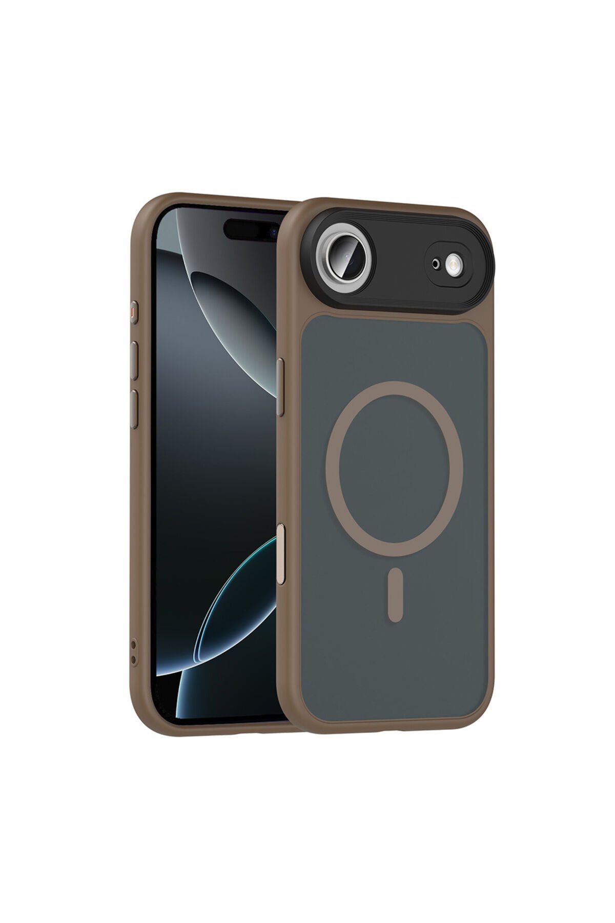 iPhone 17 Air Kılıf Mat Arka Yüzey Wireless Şarj Özellikli Zore Flet M-safe Kapak - Desert Titanyum Gri