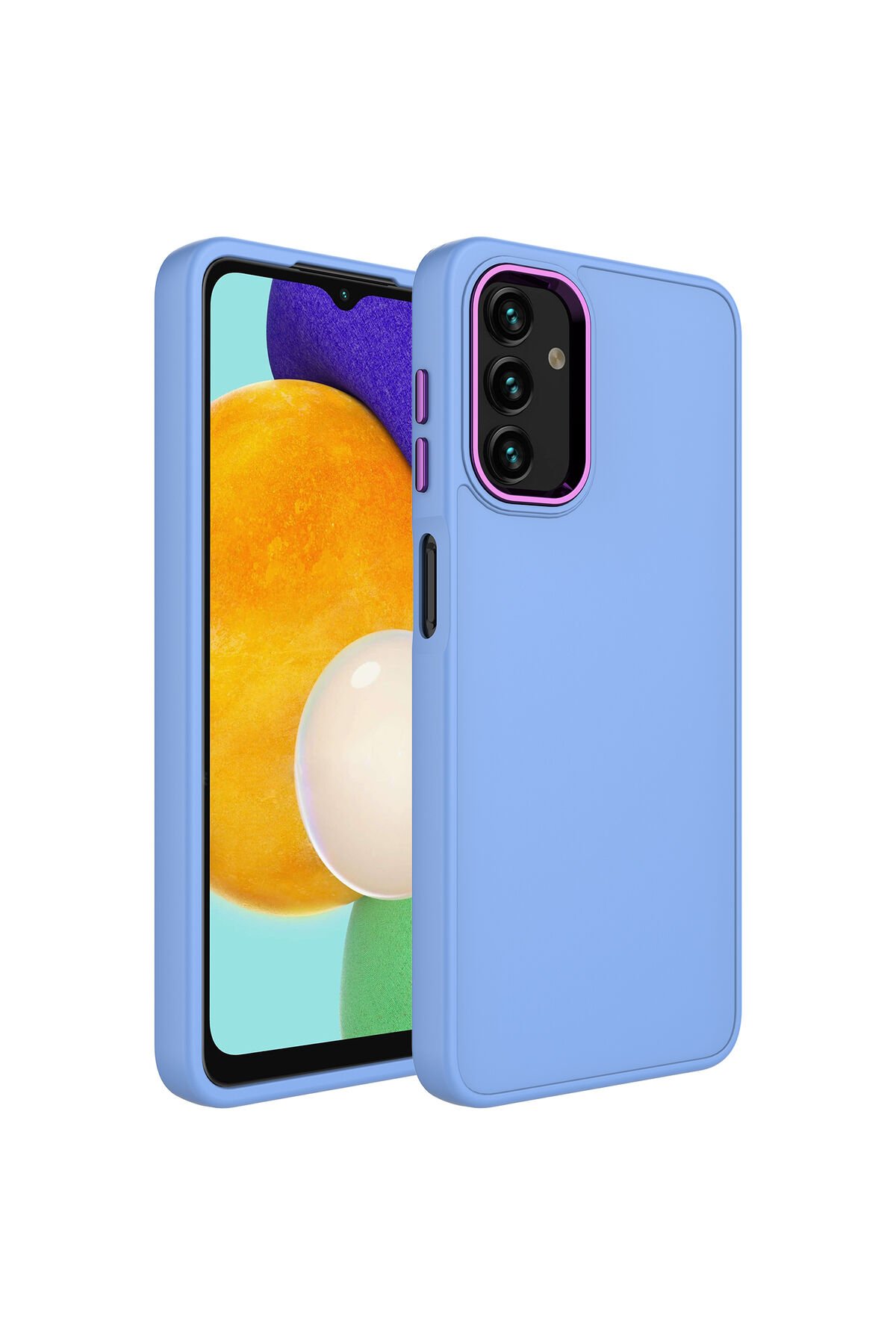 Galaxy A04 Kılıf Metal Çerçeve ve Buton Tasarımlı Silikon GZST Luna Kapak - Koyu Yeşil Lila