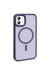 iPhone 11 Kılıf Magsafe Şarj Özellikli Mat Arka Yüzey BSAY Sio Kapak-Koyu Yeşil Lila