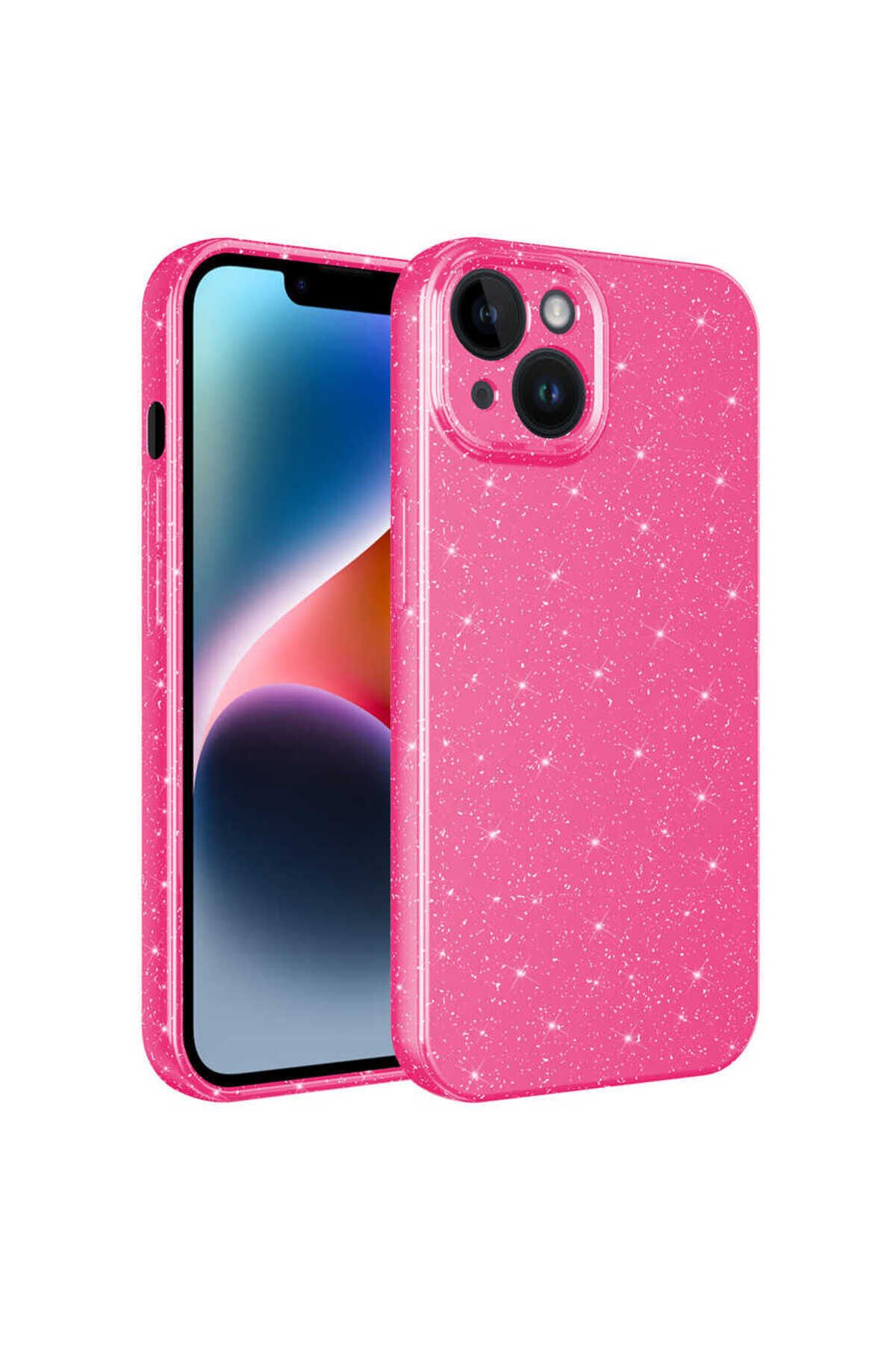 iPhone 14 Uyumlu Kamera Korumalı Simli Lüks BSAY Koton Kılıf-Turuncu Pembe Koyu