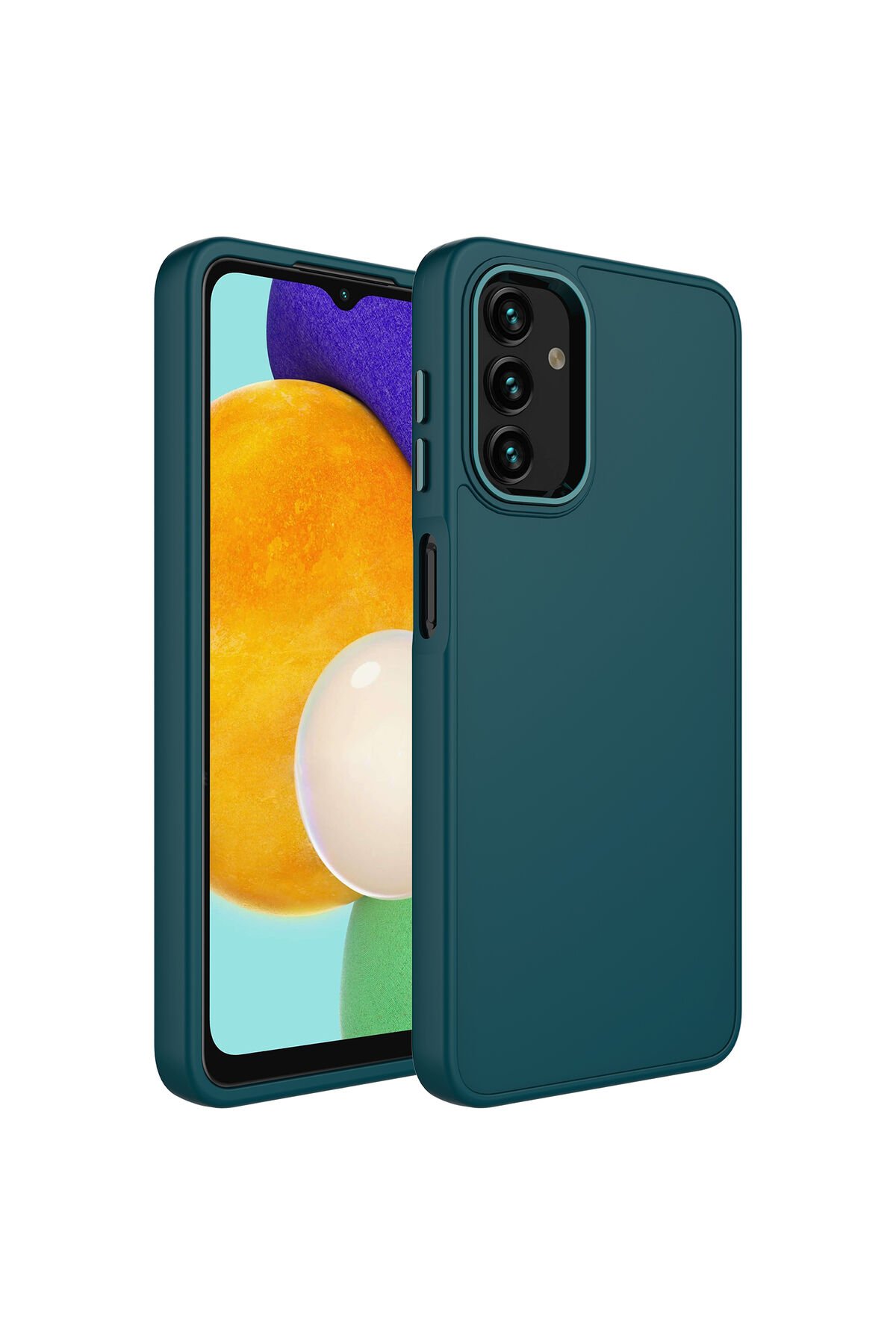 Galaxy A04S Kılıf Metal Çerçeve ve Buton Tasarımlı Silikon ASMA Luna Kapak - Koyu Yeşil Koyu Yeşil