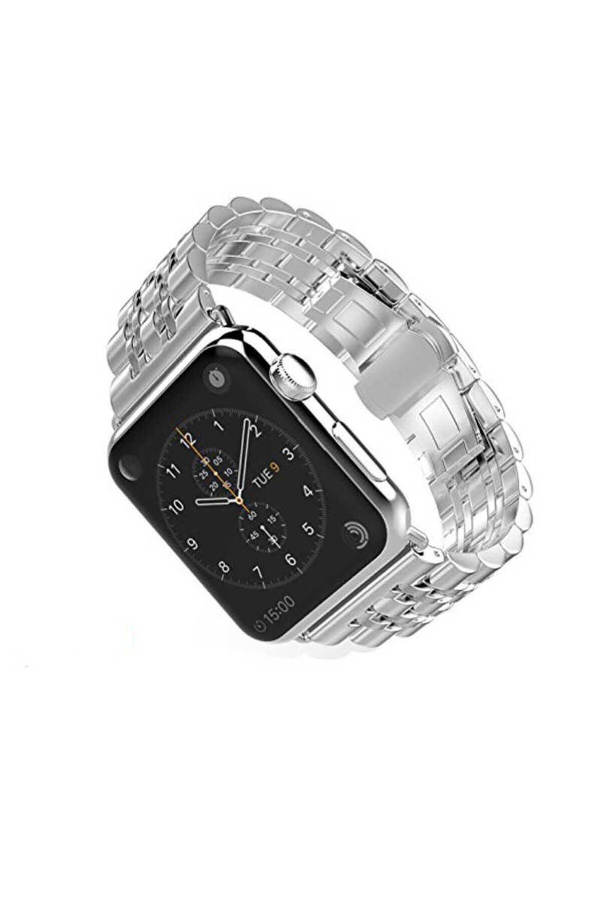 Watch Ultra 49mm Kordon Uyumlu KRD-14 Metal Strap Kayış BSAY- Gold Gümüş