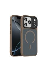 iPhone 17 Pro Kılıf Mat Arka Yüzey Wireless Şarj Özellikli Flet M-safe Kapak - Desert Titanyum Gri