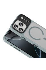 iPhone 17 Pro Kılıf Mat Arka Yüzey Wireless Şarj Özellikli Flet M-safe Kapak - Desert Titanyum Gri