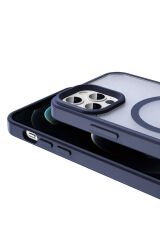 iPhone 12 Pro Kılıf Magsafe Şarj Özellikli Mat Arka Yüzey BSAY Sio Kapak-Lacivert Lacivert