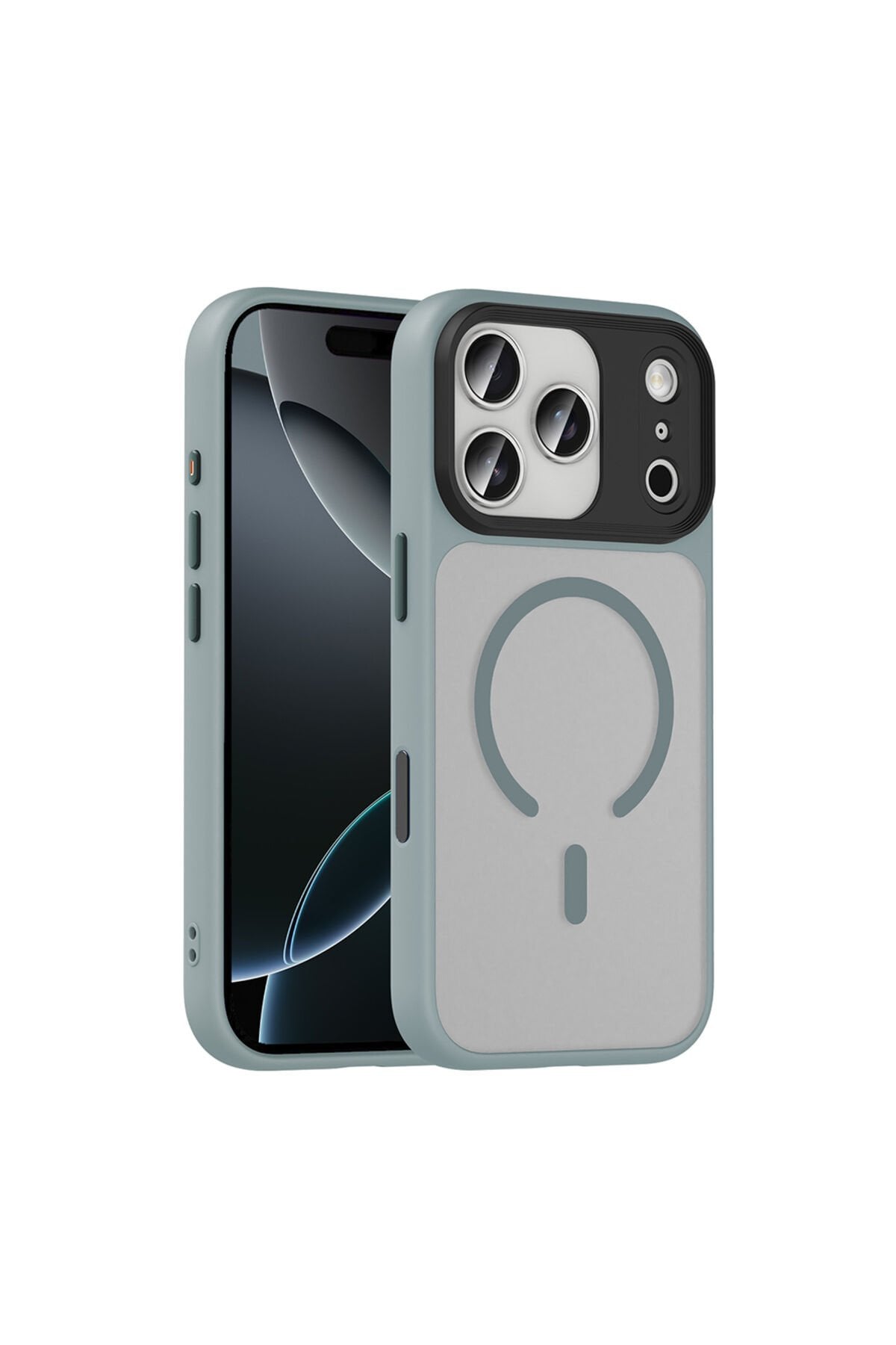 iPhone 17 Pro Max Kılıf Mat Arka Yüzey Wireless Şarj Özellikli Flet M-safe Kapak - Gri Gri