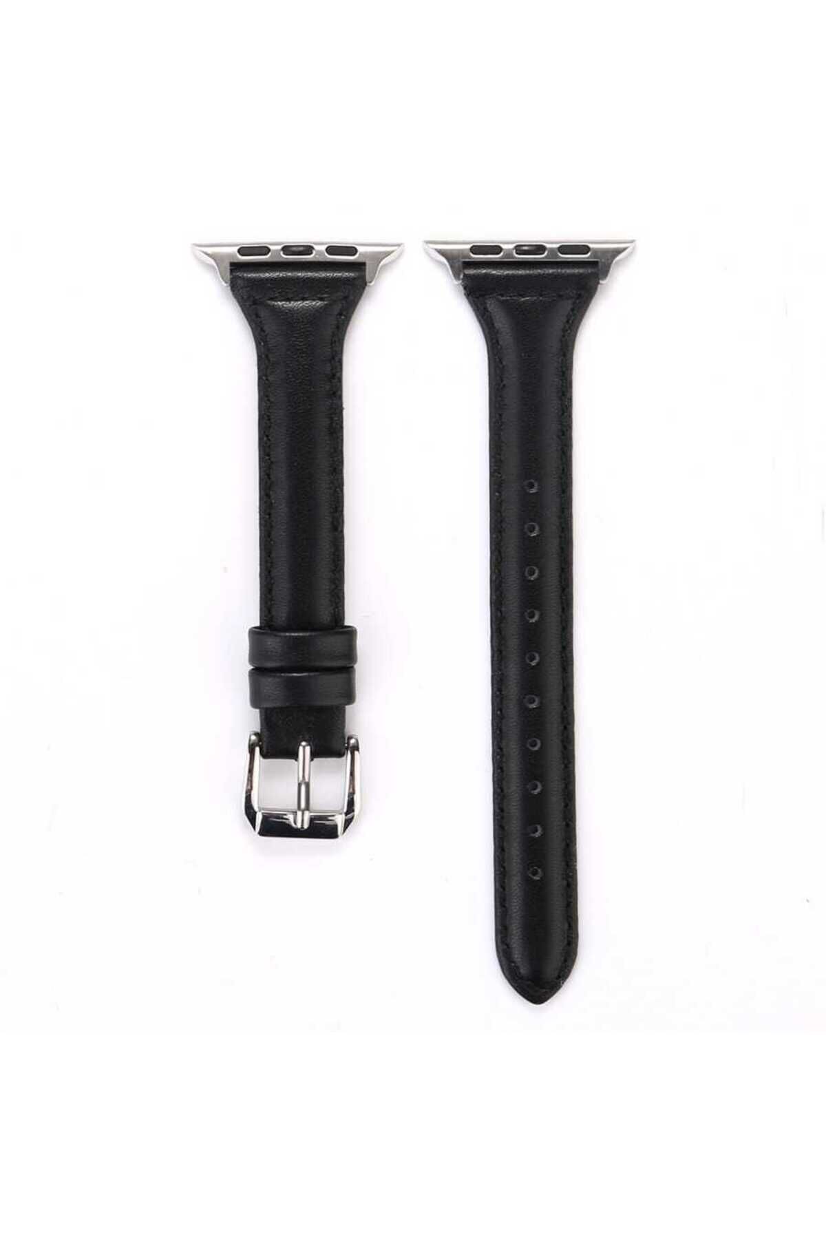 Watch Ultra 49mm Kordon Uyumlu KRD-28 Deri Strap Kayış BSAY- Siyah Siyah