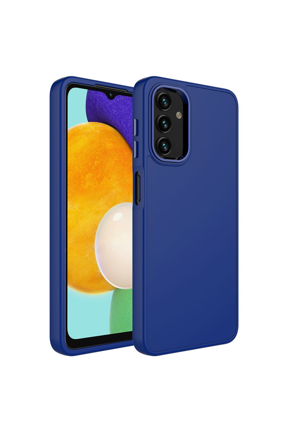 Galaxy A04S Kılıf Metal Çerçeve ve Buton Tasarımlı Silikon GZST Luna Kapak - Lacivert Lacivert