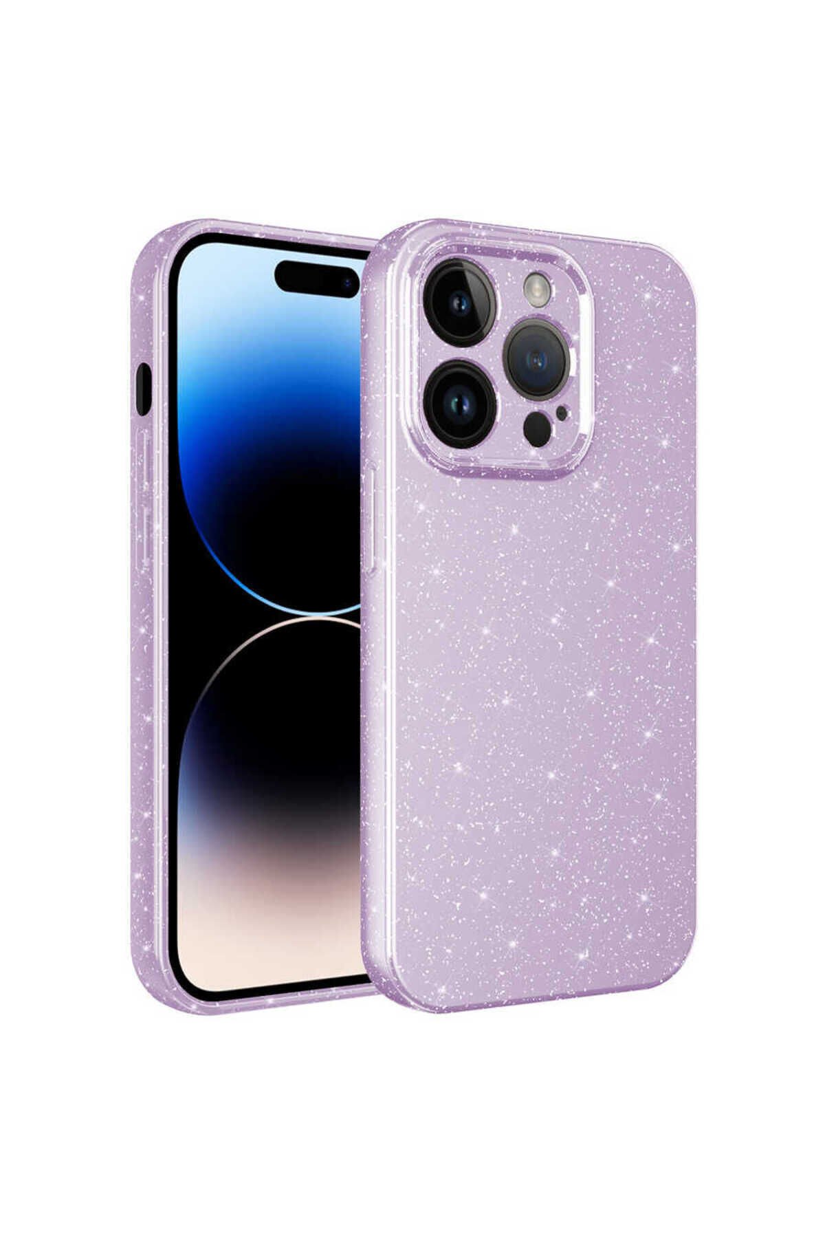 iPhone 14 Pro Uyumlu Kamera Korumalı Simli Lüks BSAY Koton Kılıf-Mor Lila