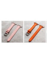 Watch Ultra 49mm Kordon Uyumlu KRD-28 Deri Strap Kayış BSAY- Siyah Pembe
