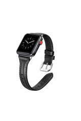 Watch Ultra 49mm Kordon Uyumlu KRD-28 Deri Strap Kayış BSAY- Siyah Pembe