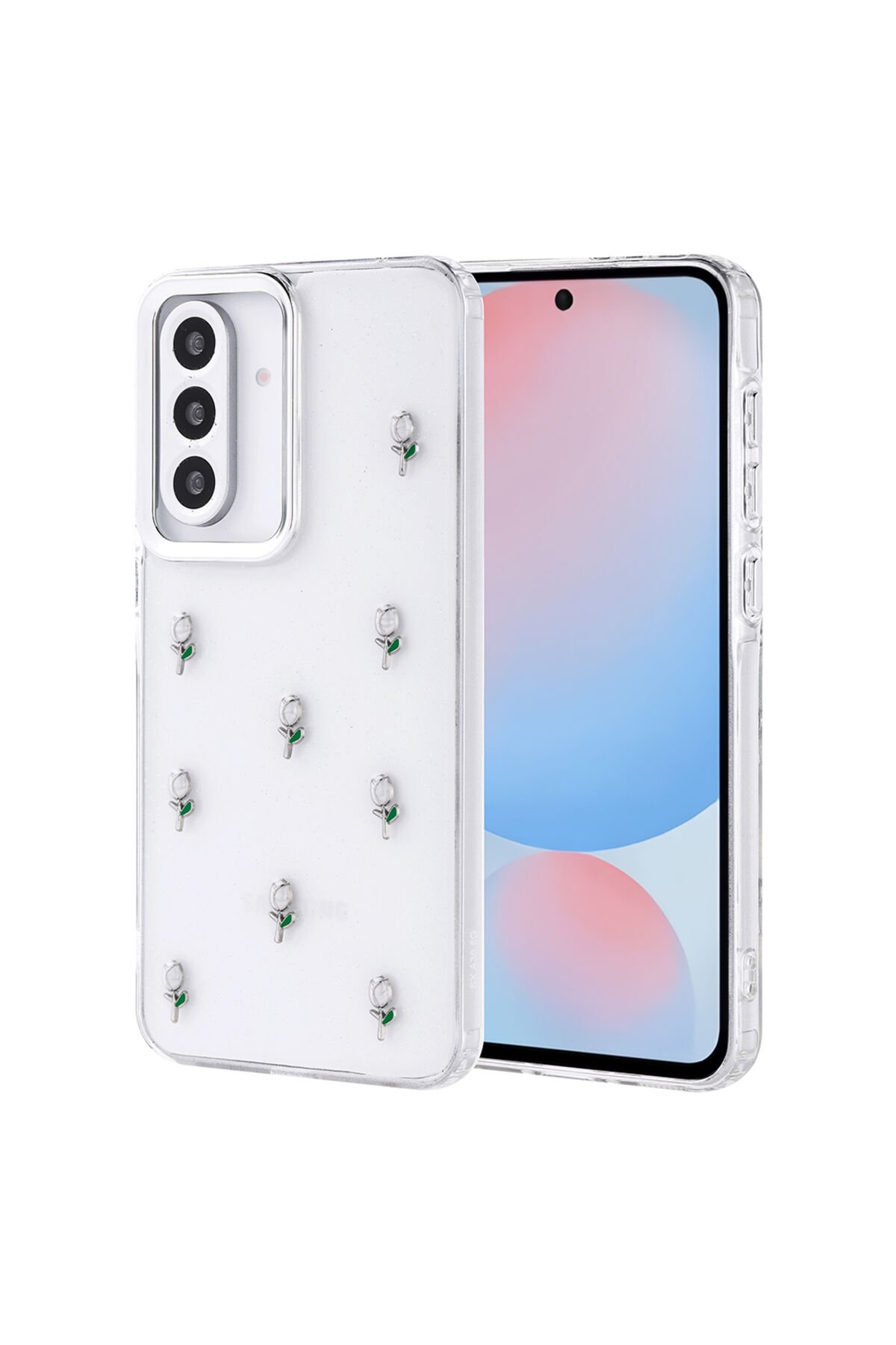 Galaxy A56 Kılıf Airbag Tasarımlı Simli Şeffaf BSAY Kutup Kapak - Yıldız Lale