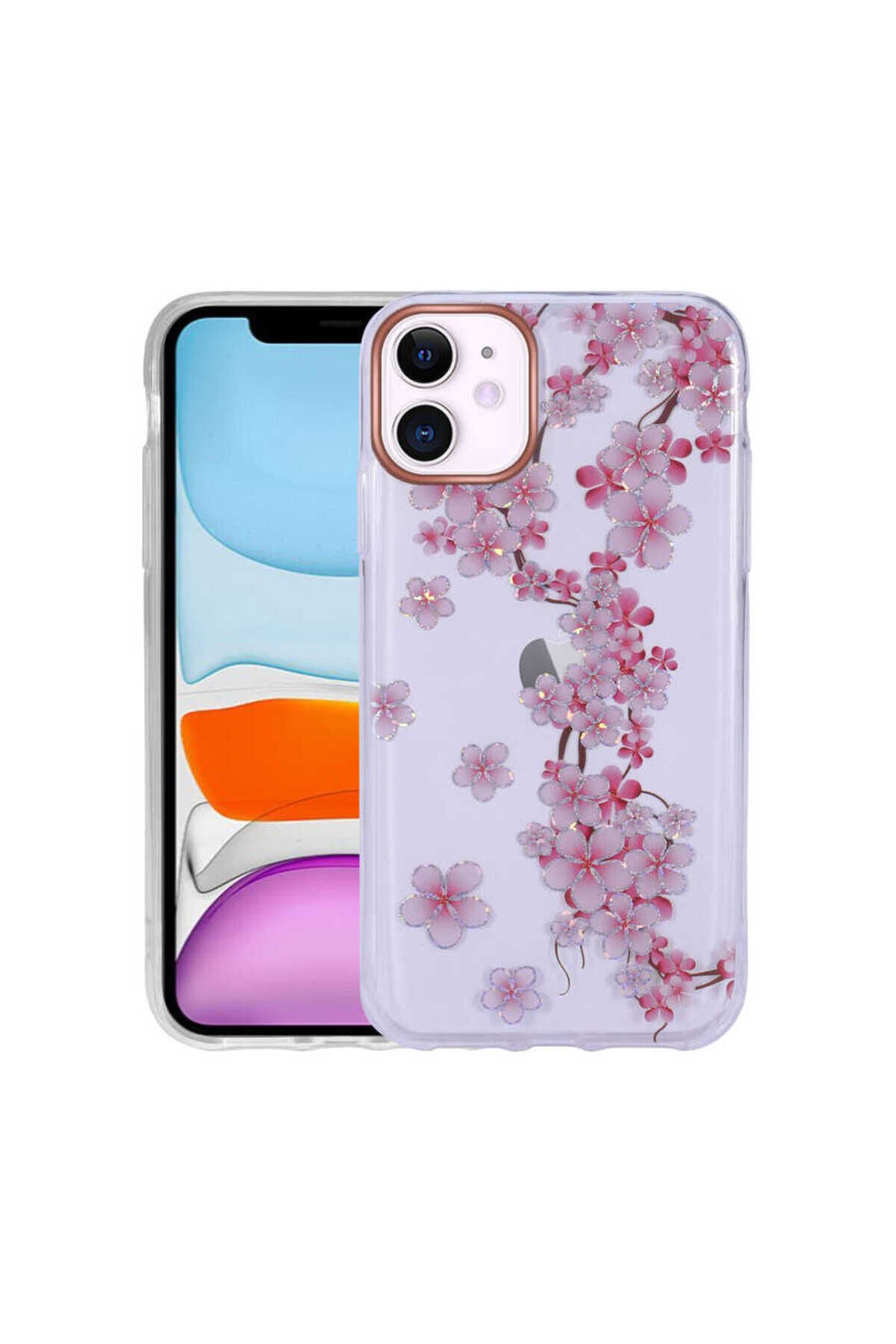 iPhone 11 Uyumlu Desenli Simli Sert BSAY İnka Kılıf-NO3