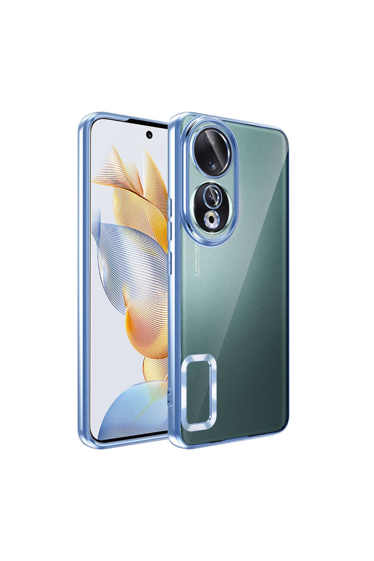 Honor 90 Kılıf Kamera Korumalı Logo Gösteren BSAY Omega Kapak - Rose Gold Sierra Mavi
