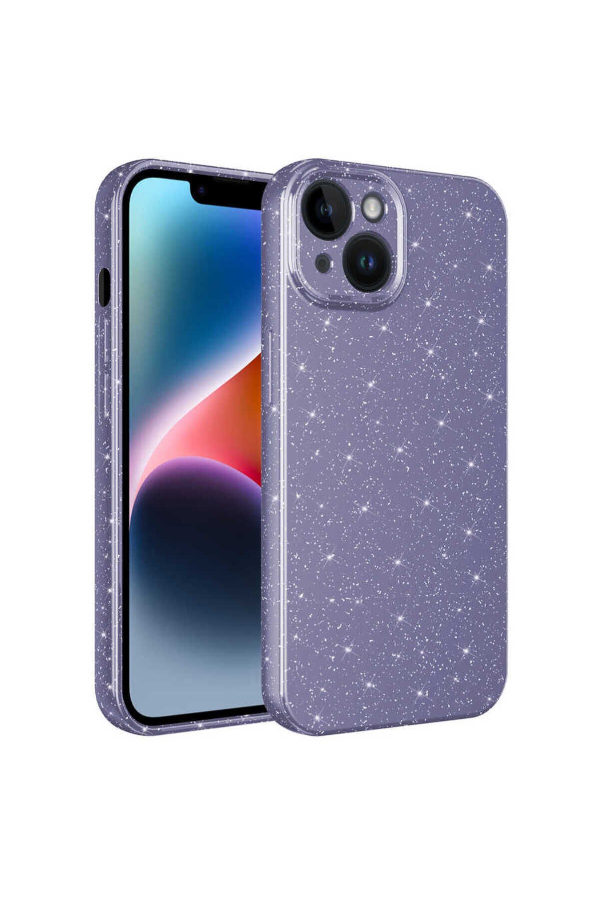 iPhone 14 Plus Uyumlu Kamera Korumalı Simli Lüks BSAY Koton Kılıf-Pembe Koyu Mor