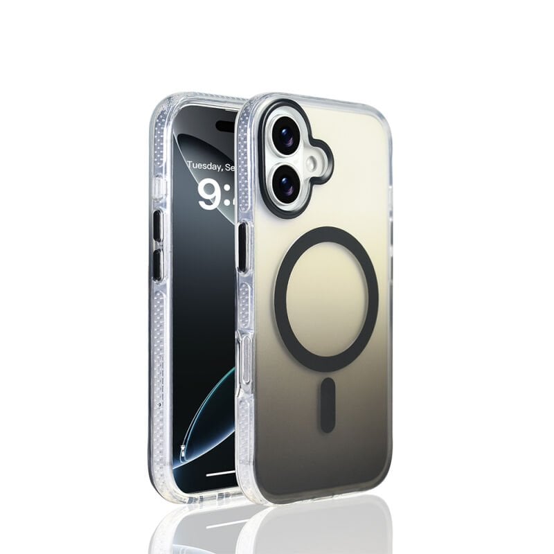 iPhone 17 Kılıf M-safe Şarj Özellikli Transparan Renk Geçişli Zore Toros Kılıf Siyah