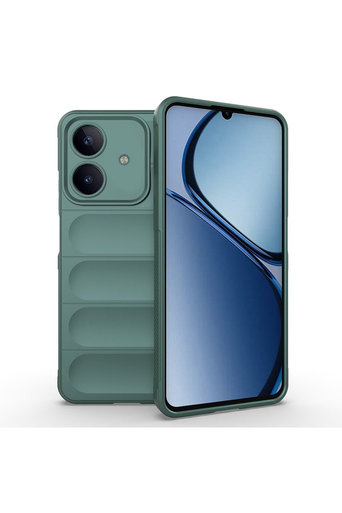 Realme C63 Kılıf Esnek TPU Oyuklu Arka Yüzey Tasarımlı BSAY Etnik Silikon Kapak - Lacivert Yeşil