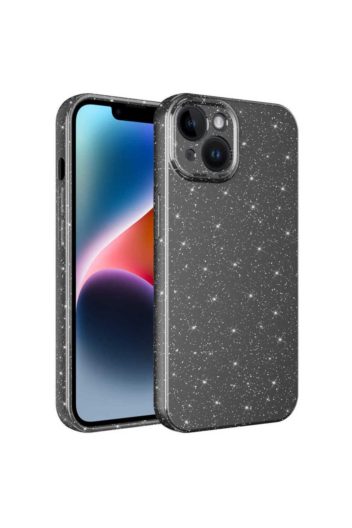 iPhone 14 Plus Uyumlu Kamera Korumalı Simli Lüks BSAY Koton Kılıf-Pembe Koyu Gri