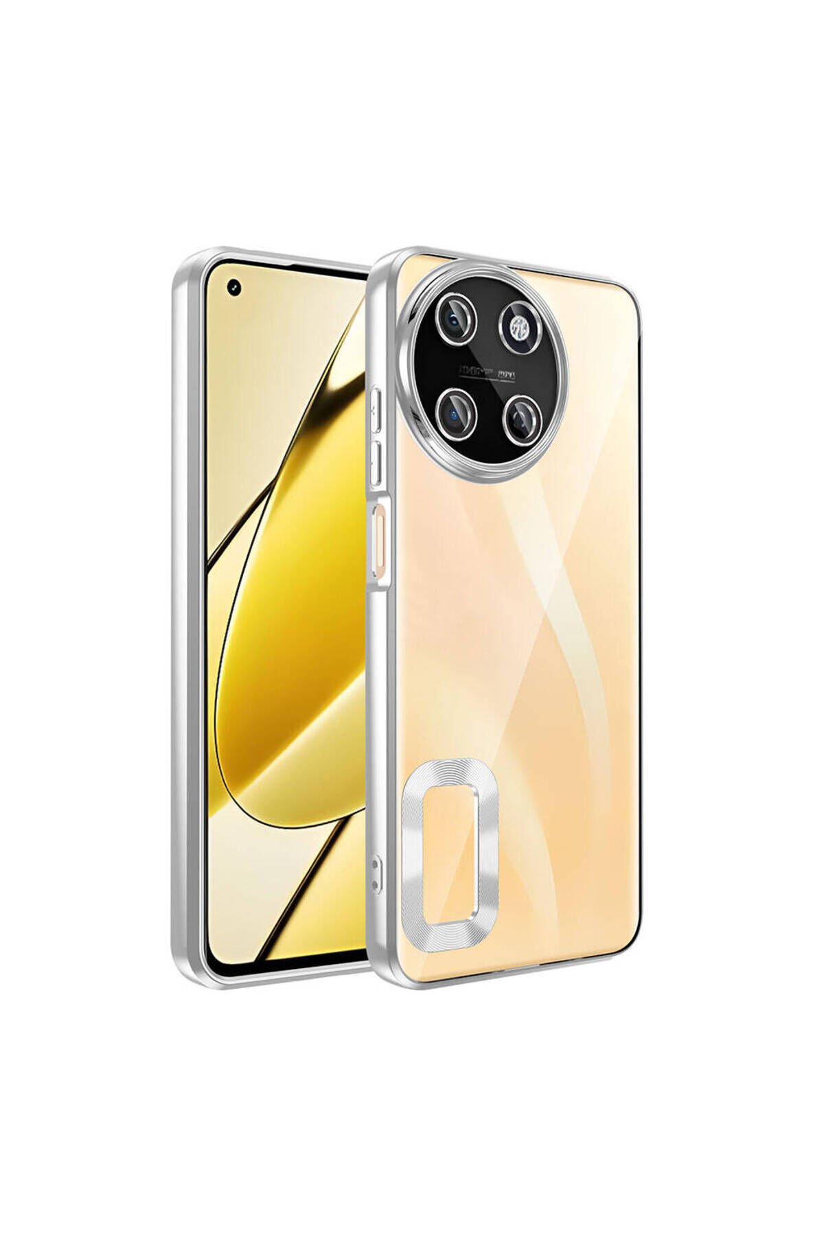 Realme 11 4G Kılıf Kamera Korumalı Logo Gösteren BSAY Omega Kapak - Gümüş Gümüş