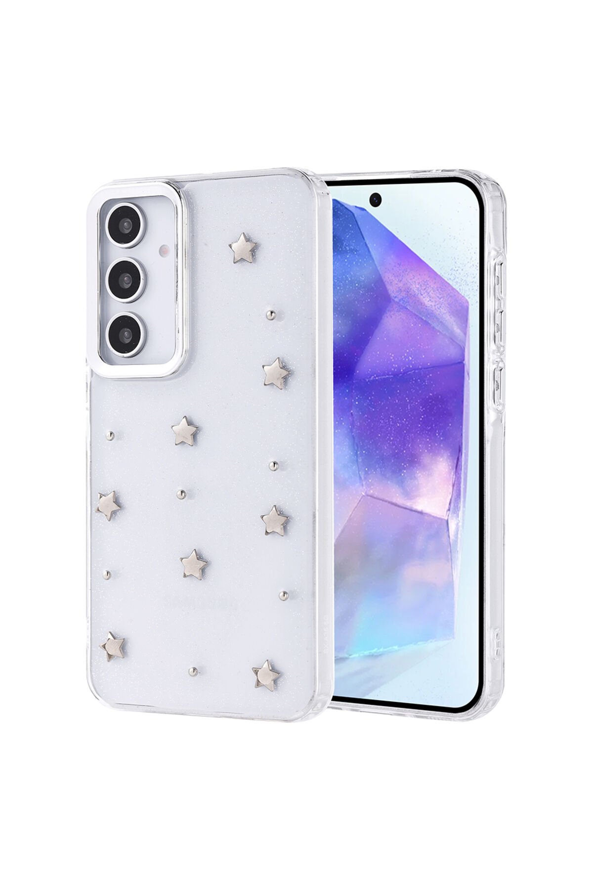 Galaxy A35 Kılıf Airbag Tasarımlı Simli Şeffaf SBT Kutup Kapak - Lale Yıldız