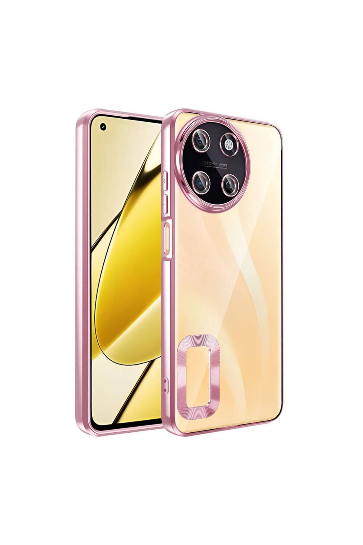 Realme 11 4G Kılıf Kamera Korumalı Logo Gösteren BSAY Omega Kapak - Gümüş Rose Gold