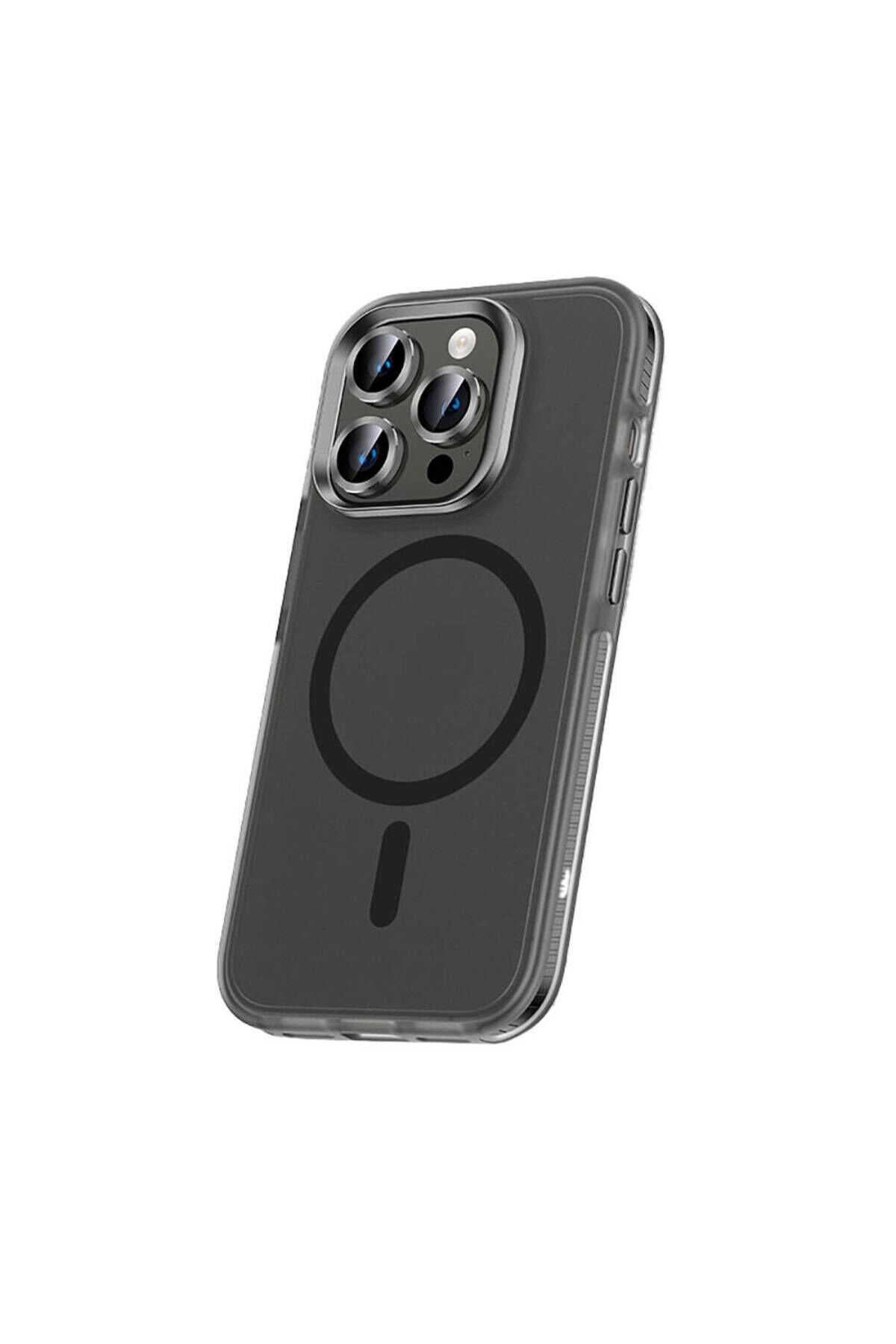 iPhone 15 Pro Max Kılıf Airbagli Magsafe Wireless Şarj Özellikli Lens Koruyuculu BSAY Klaptika Kapak Siyah