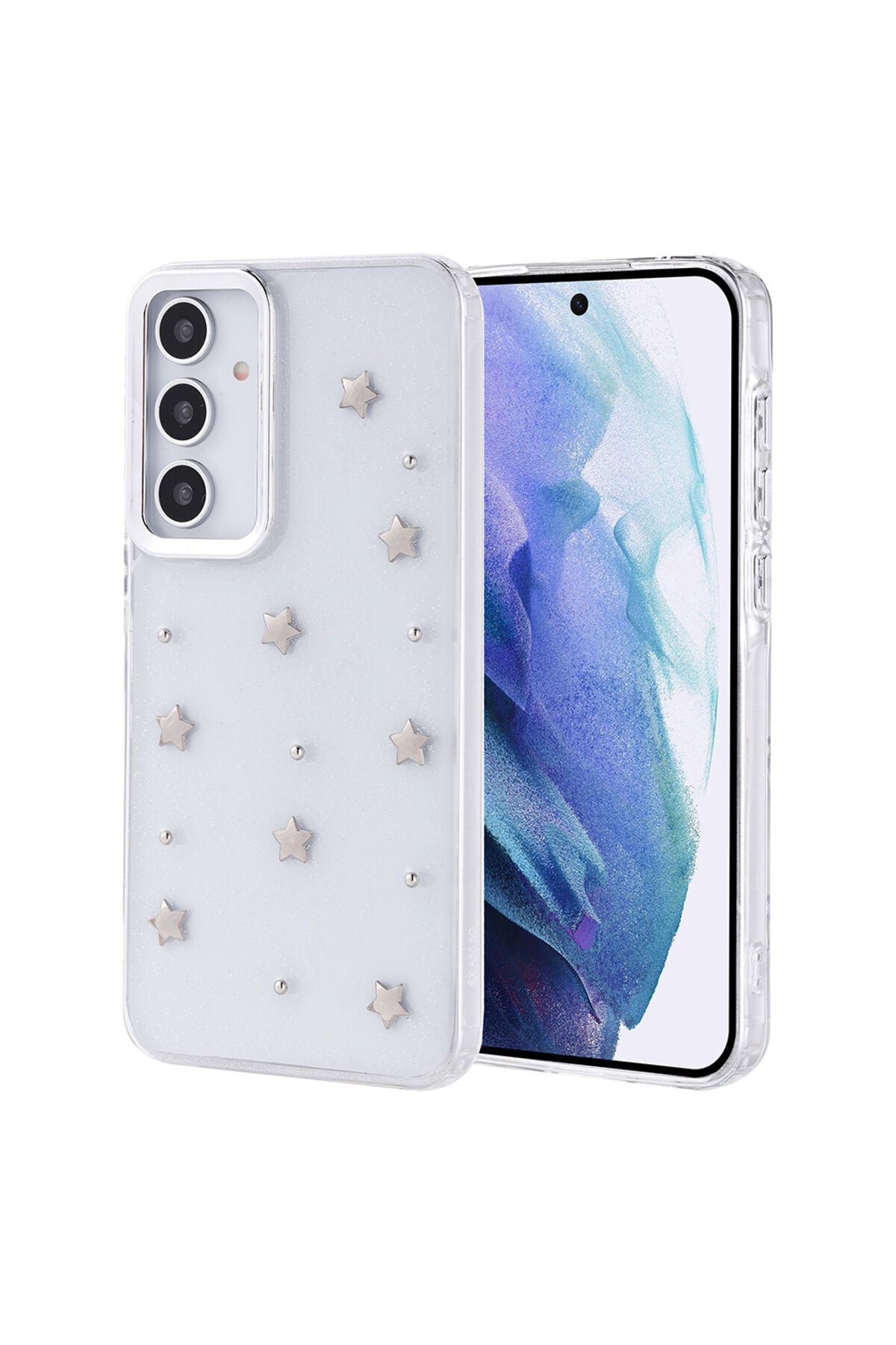 Galaxy A55 Kılıf Airbag Tasarımlı Simli Şeffaf Kutup Kapak - Yıldız Yıldız