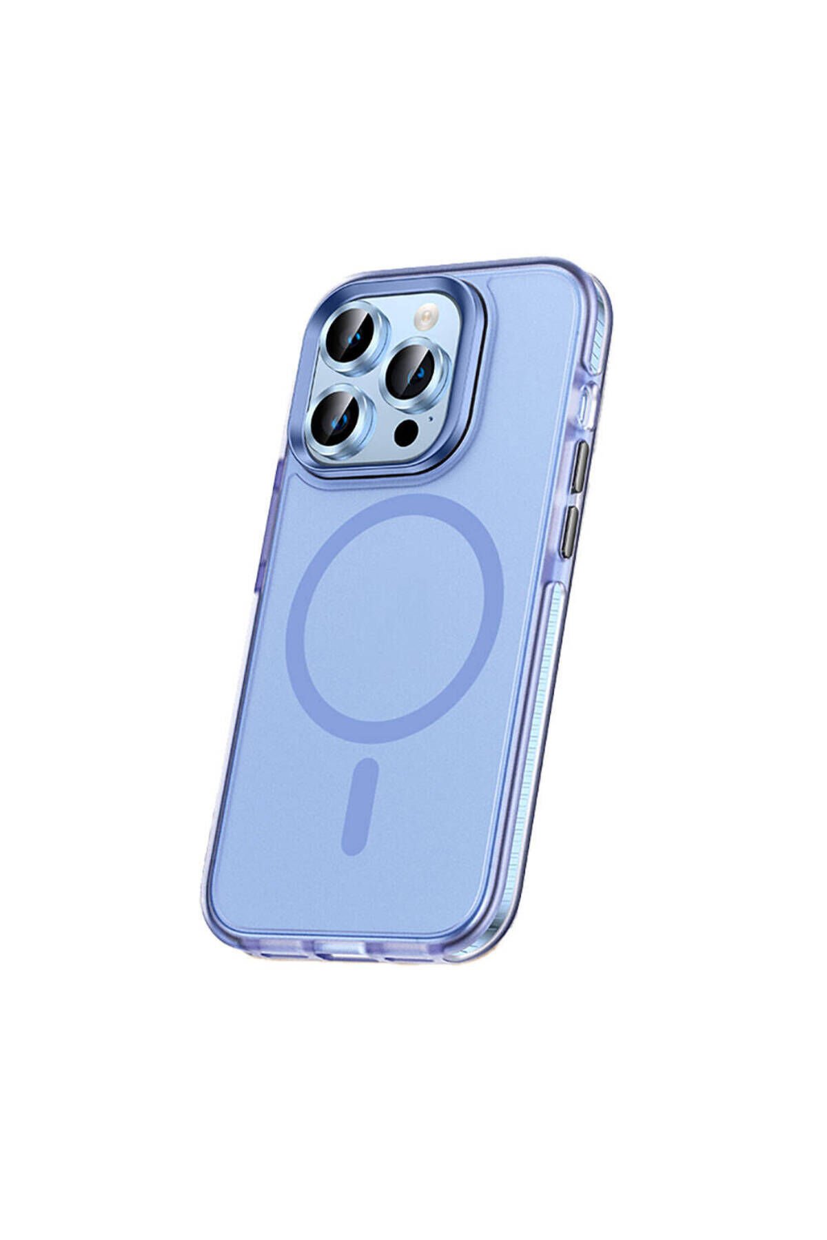 iPhone 15 Pro Max Kılıf Airbagli Magsafe Wireless Şarj Özellikli Lens Koruyuculu BSAY Klaptika Kapak Mavi