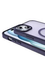 iPhone 14 Plus Kılıf Magsafe Şarj Özellikli Mat Arka Yüzey BSAY Sio Kapak-Gri Lacivert