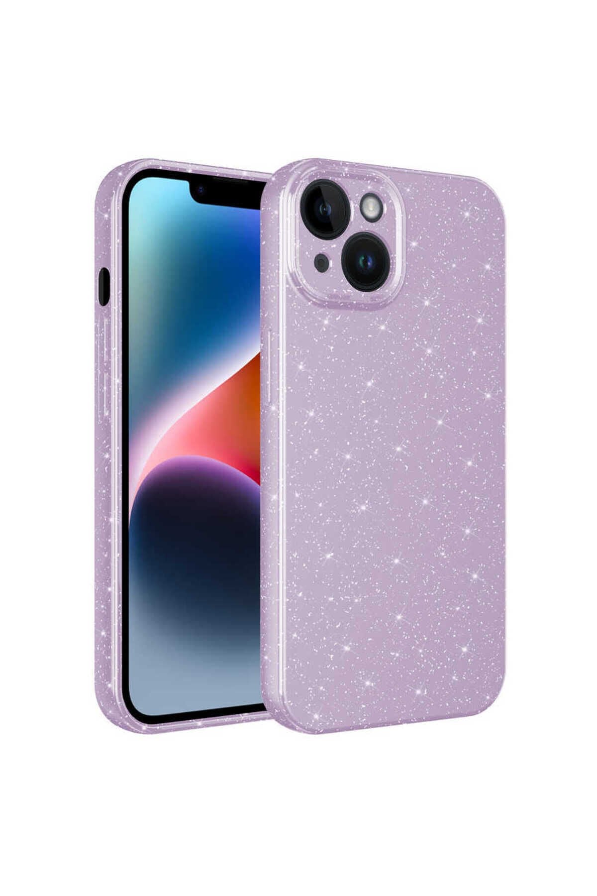 iPhone 14 Plus Uyumlu Kamera Korumalı Simli Lüks BSAY Koton Kılıf-Pembe Koyu Lila