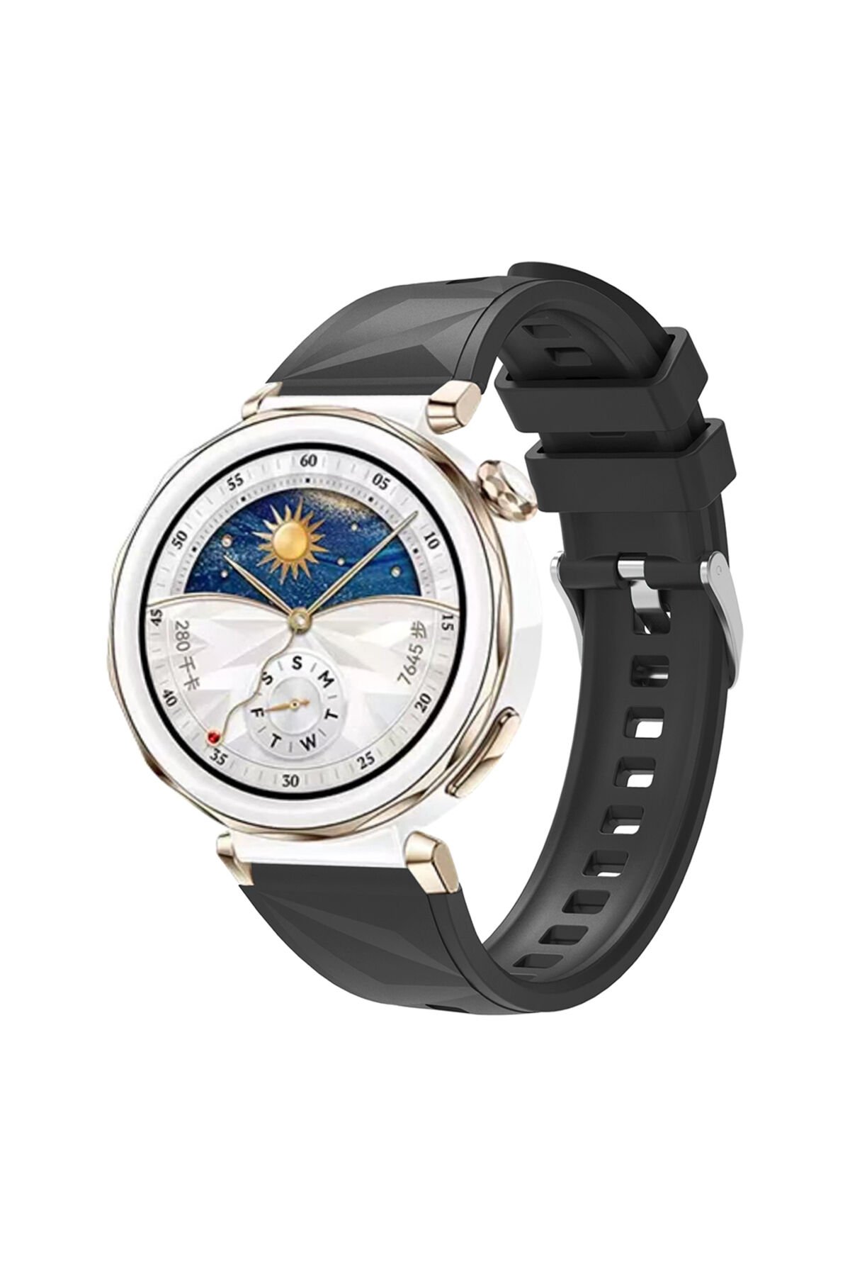 Huawei Watch GT5 Pro 42mm Uyumlu BSAY KRD-129 Silikon Kordon Strap Kayış-Siyah Siyah