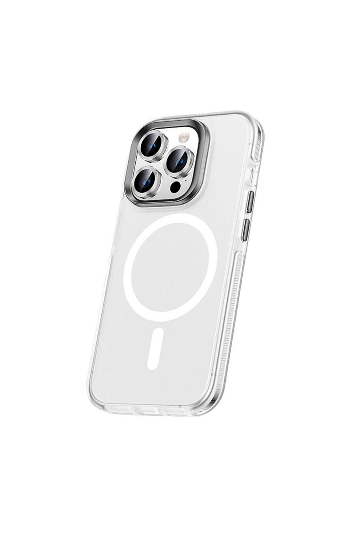 iPhone 15 Pro Max Kılıf Airbagli Magsafe Wireless Şarj Özellikli Lens Koruyuculu BSAY Klaptika Kapak Renksiz
