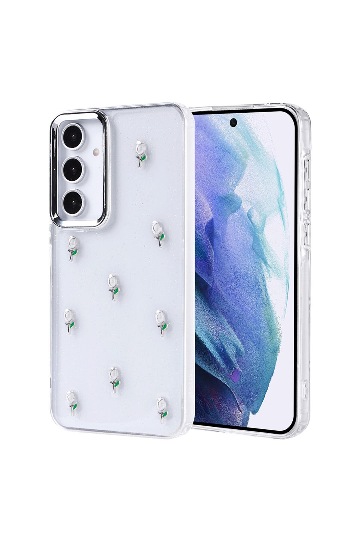 Galaxy A55 Kılıf Airbag Tasarımlı Simli Şeffaf GZST Kutup Kapak - Lale Lale